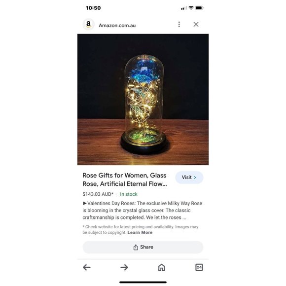 Eternal Rose In Dome With Fairy Lights Batteries Included Best Wishes Boxed Gift - Picture 9 of 11